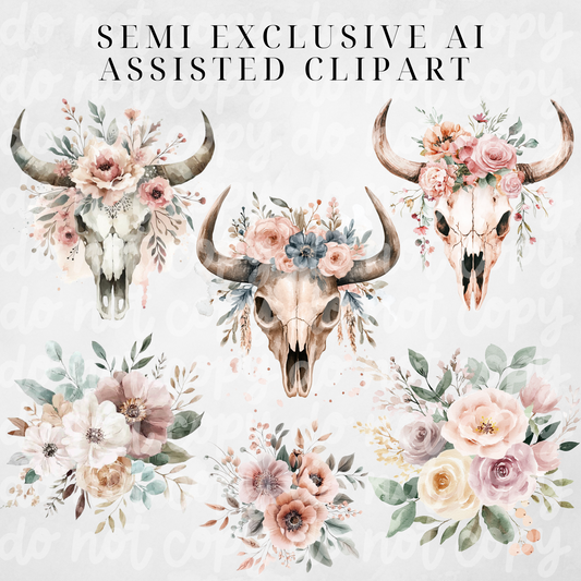 Semi Exclusive Bullskull Clipart Set